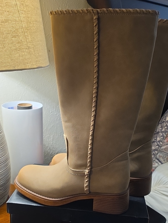 New York & Company Shoes - New York & Company Tan Braided-Trim Tall Heeled Boots
